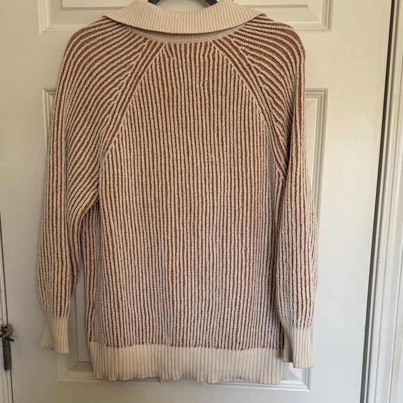 Aerie V-Neck Striped Sweater in Tan and Cream - Picture 2 of 4